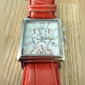 Tommy Bahama ladies capri rectangular stainless steel leather watch NEW BATTERY